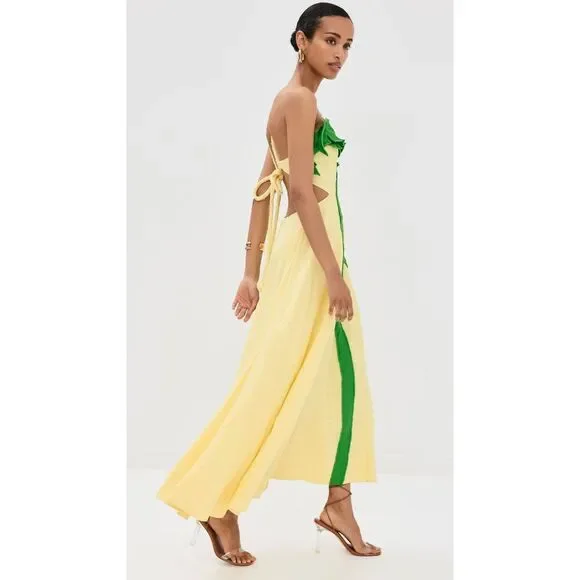 FARM Rio Palm Tree Cutwork Midi Dress Yellow XS NEW - Picture 9 of 10
